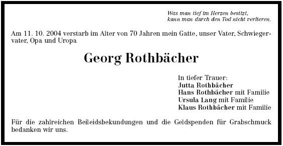 Rothbaecher Georg 1934-2004 Todesanzeige